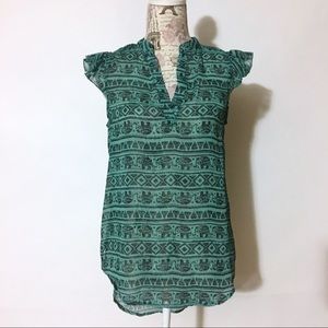 Green Sheer cap sleeve blouse